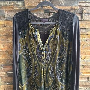 Hale Bob Black and Olive Paisley Blouse